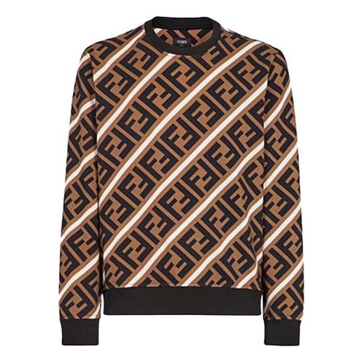 Sveter FENDI FENDI Logo Cotton Colorblock Sweatshirt Hnedá | FY0944A7A9F13J3