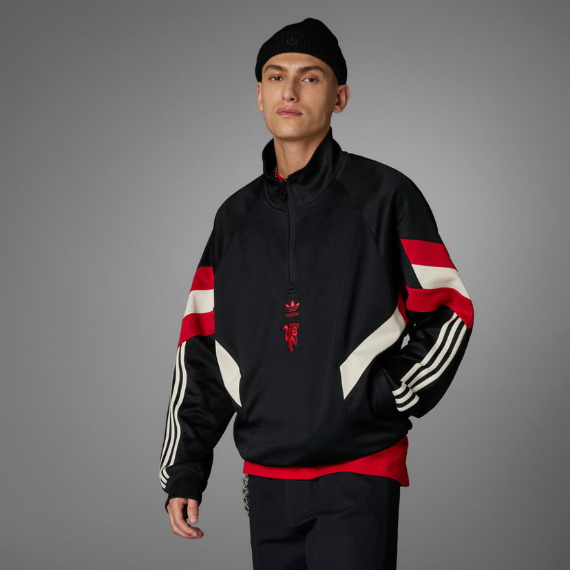 Mikina adidas Originals Manchester United Originals Half-Zip Crew Čierna | IS6526