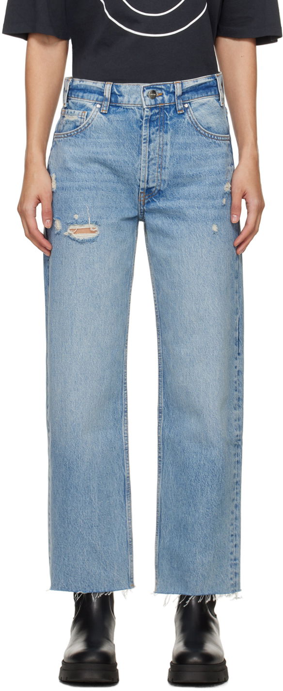 Džínsy Anine Bing Gavin Distressed High-Rise Straight Leg Jeans Modrá | A-06-1113-440, 0