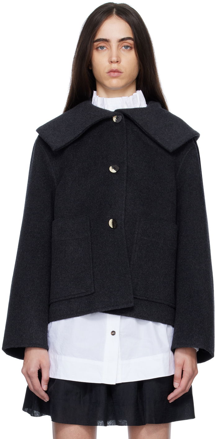 Bunda GANNI GANNI Extended Collar Wool Jacket Šedá | F7260, 0