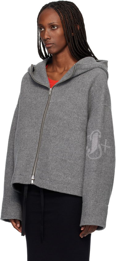 Bunda Jil Sander Jil Sander Cropped Hooded Full-Zip Felted Jacket Šedá | J40SW0012_J40020, 3