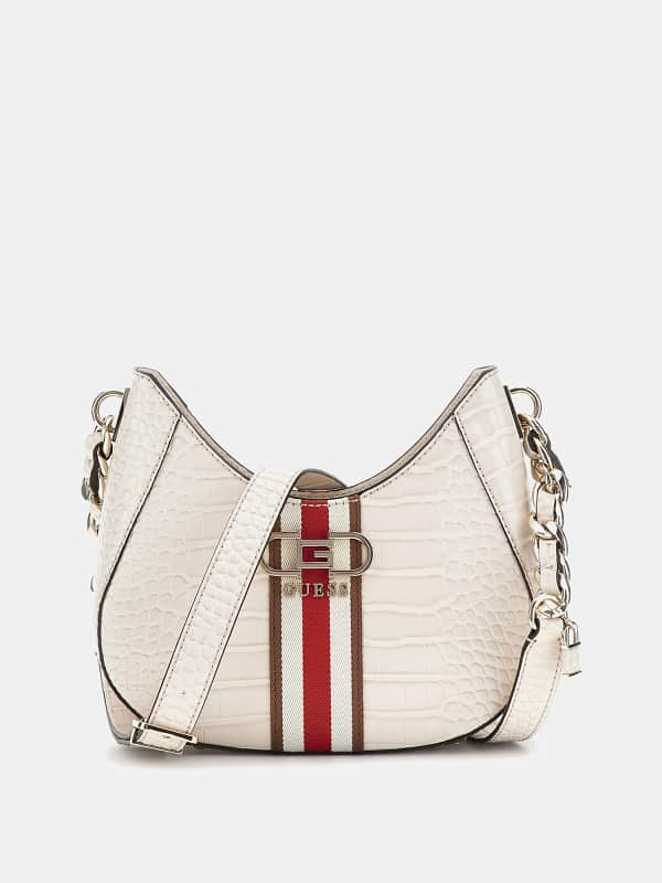 Kabelka GUESS Nelka Croc-Print Mini Crossbody Béžová | HWCG9307120