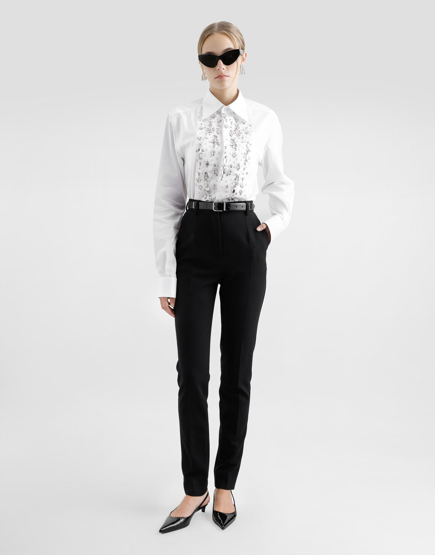 Košeľa Dolce & Gabbana Dolce & Gabbana Rhinestone-Embroidered Tuxedo Shirt Biela | F5T16ZFU5T9W0800, 1