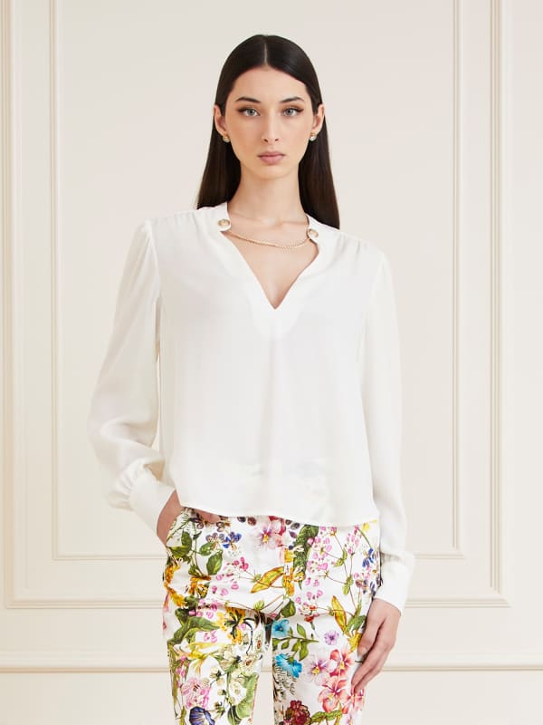 Košeľa GUESS Marciano Chain Collar Blouse Biela | 4RGH009998Z, 0