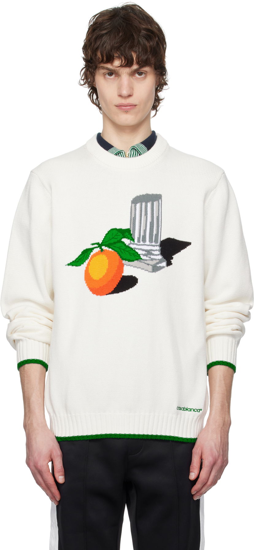 Sveter Casablanca Casablanca Intarsia Knit Sweater Biela | MPS25-KW-859-01