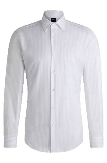 Košeľa BOSS Slim-Fit Striped Cotton Twill Shirt Biela | 50533040, 0