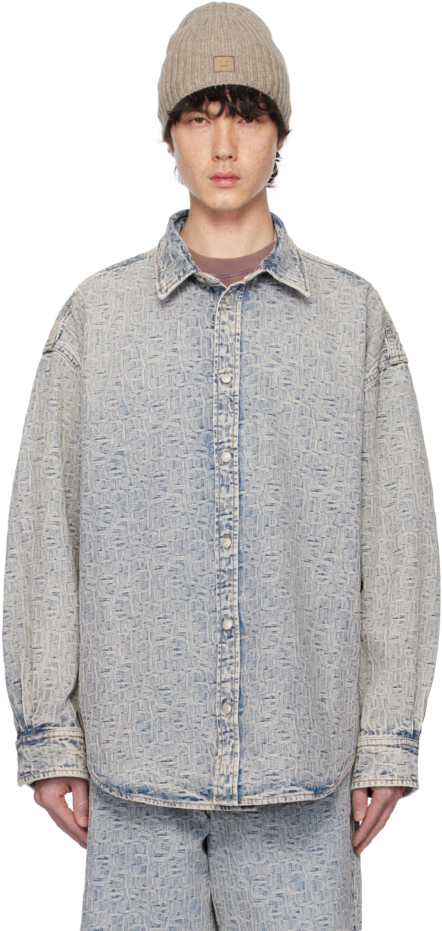Košeľa Acne Studios Acne Studios Jacquard Logo Denim Shirt Modrá | CB0104-, 0