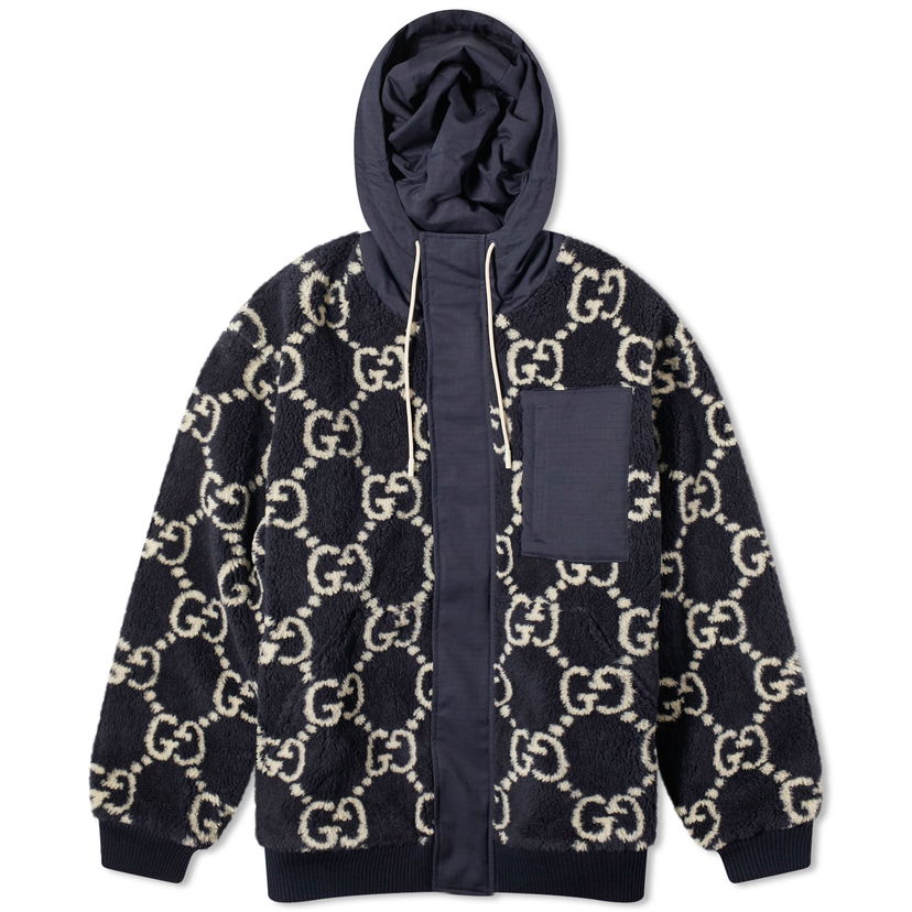 Bunda Gucci Jumbo GG High Pile Fleece Jacket Navy | 771121-XJF4D-4100