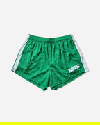 Martine Rose Football Shorts with Globe Pattern and Side Stripe