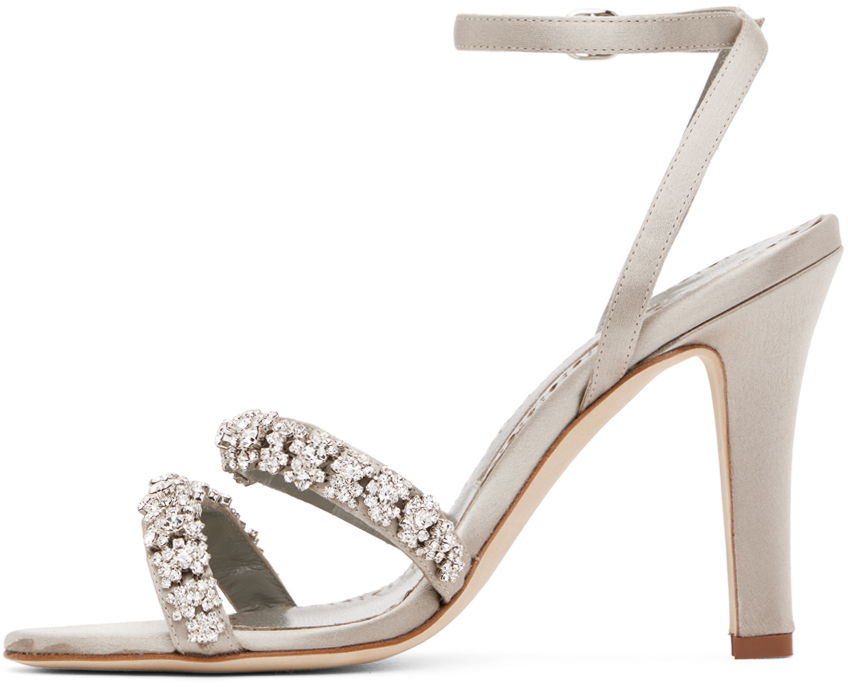 Manolo Blahnik Vedada Jeweled Satin Heeled Sandals