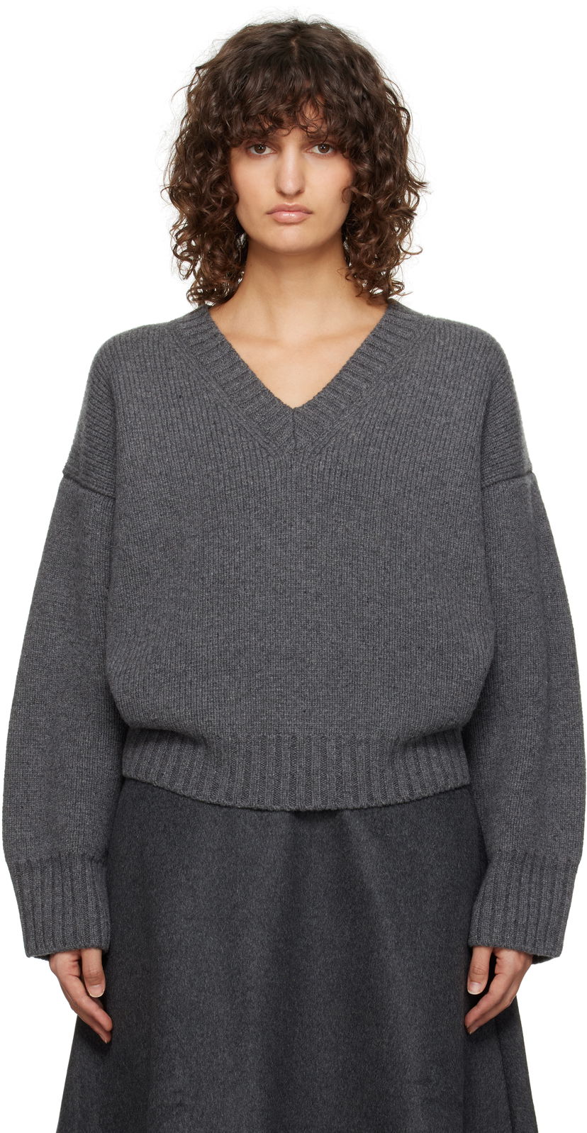 Sveter Róhe V-Neck Sweater Šedá | 613-23-134