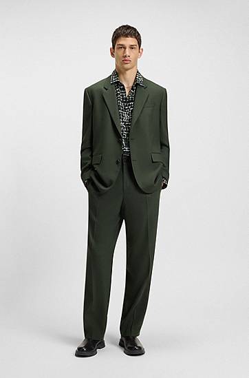 Košeľa BOSS Relaxed-Fit Abstract-Print Poplin Shirt Zelené | 50545358, 1