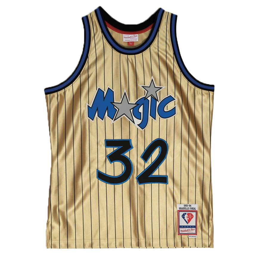 Dres Mitchell & Ness Orlando Magic Shaquille O'Neal 75th Gold Swingman Jersey Metalická | SMJY4398-OMA93SONGOLD, 0