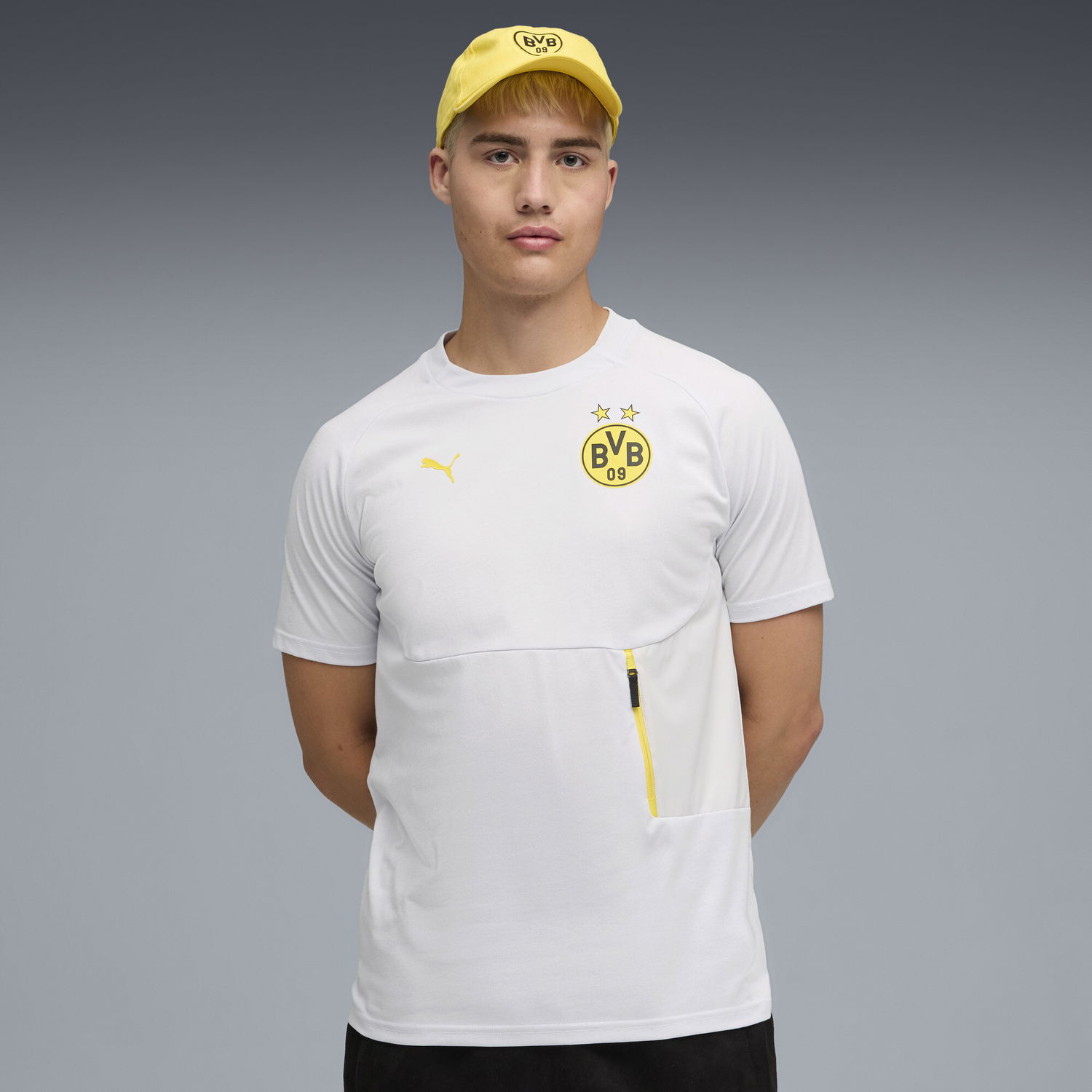 Tričko Puma Borussia Dortmund PUMATECH Men's Training T-Shirt with Pocket Biela | 781692_18, 1