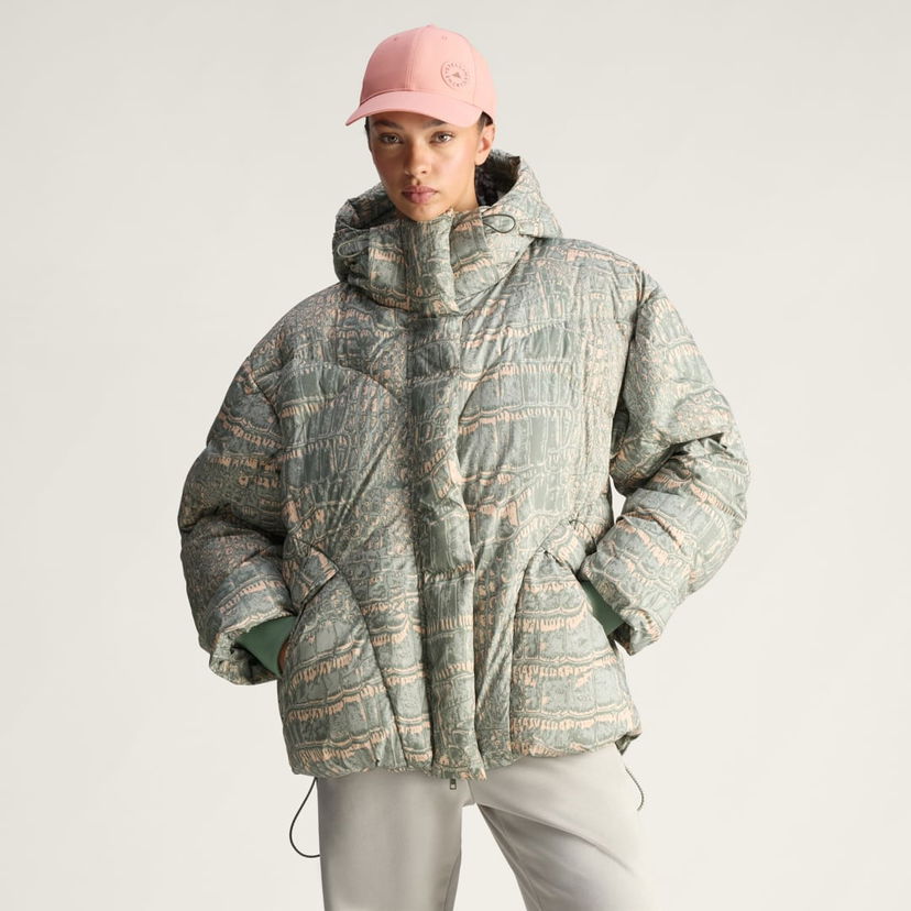 Prešívaná bunda adidas Performance adidas by Stella McCartney Mid-Length Printed Puffer Jacket Zelené | JX6787