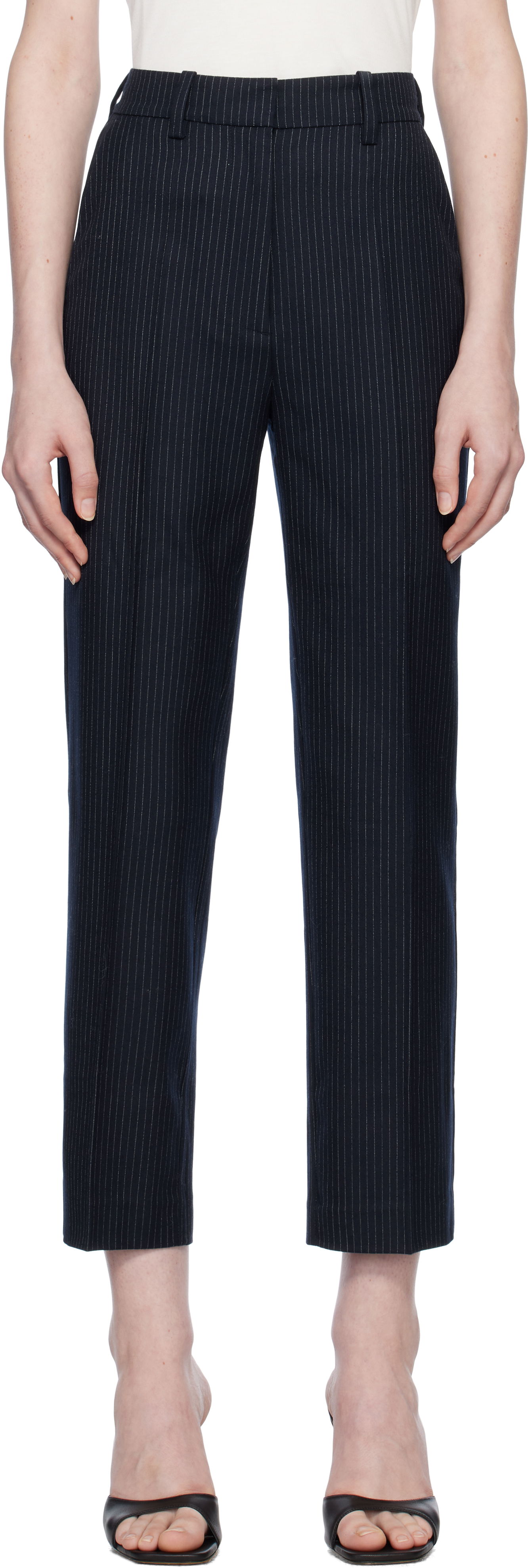 Nohavice Anine Bing Blaine Pinstriped Cropped Dress Pants Navy | A-03-10034-NYA29, 0