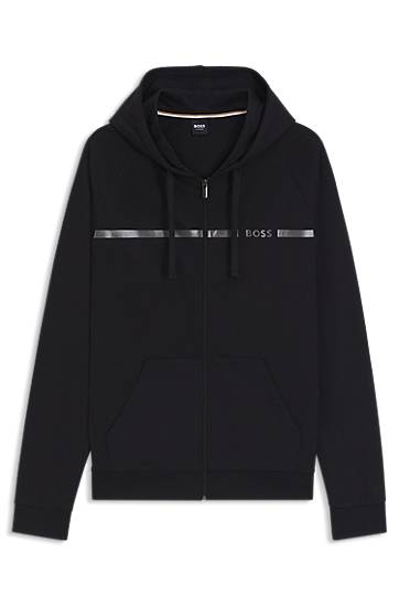 Mikina BOSS Cotton-terry Full-Zip Hoodie with Logo Stripe Čierna | 50550571