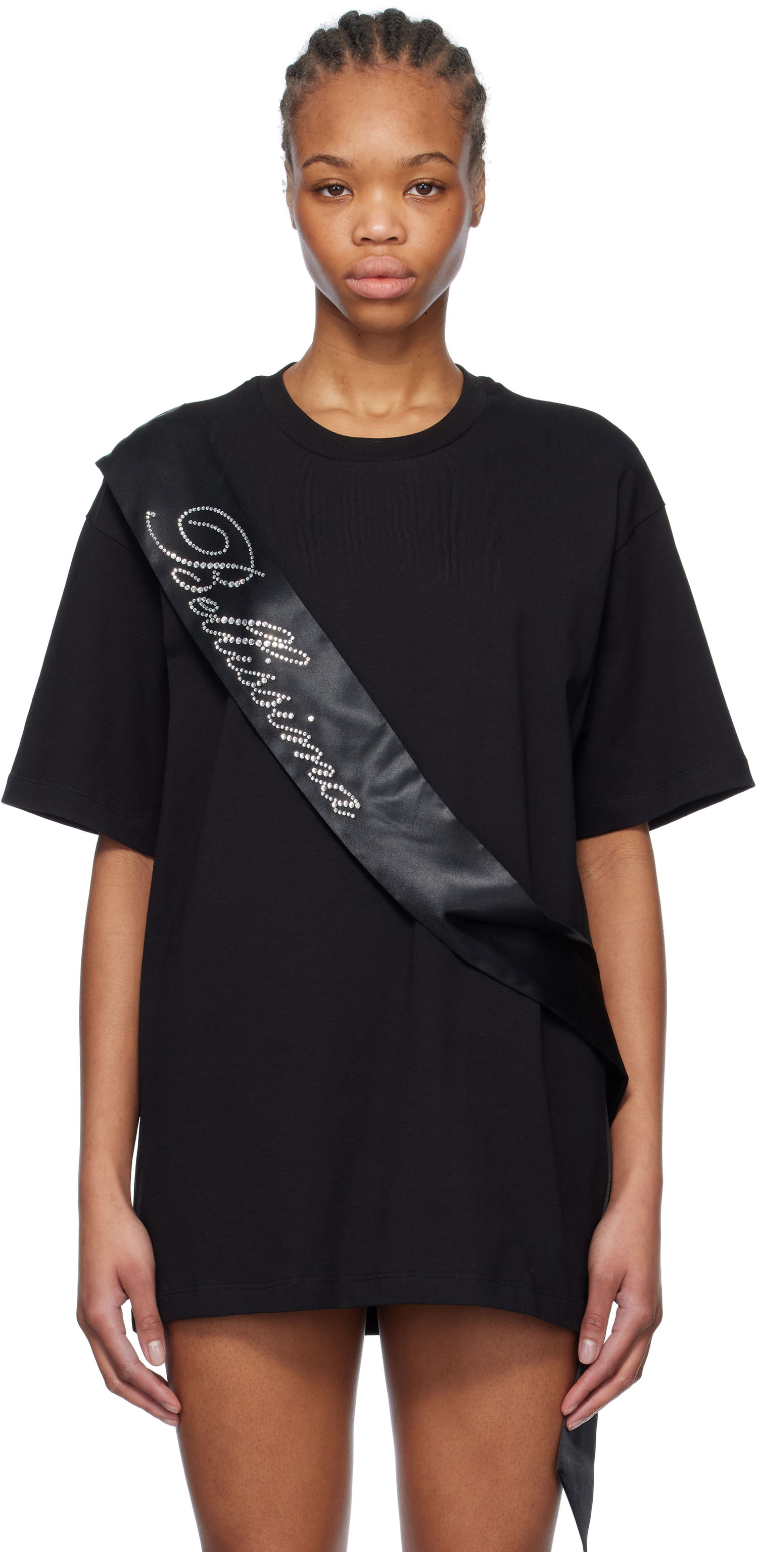 Tričko Blumarine Blumarine Satin Band Rhinestone T-Shirt Čierna | P522T092A, 0