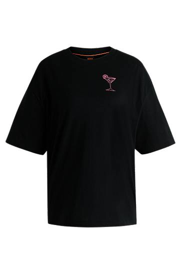 Tričko BOSS Oversized Cotton Jersey Graphic T-Shirt Čierna | 50540441