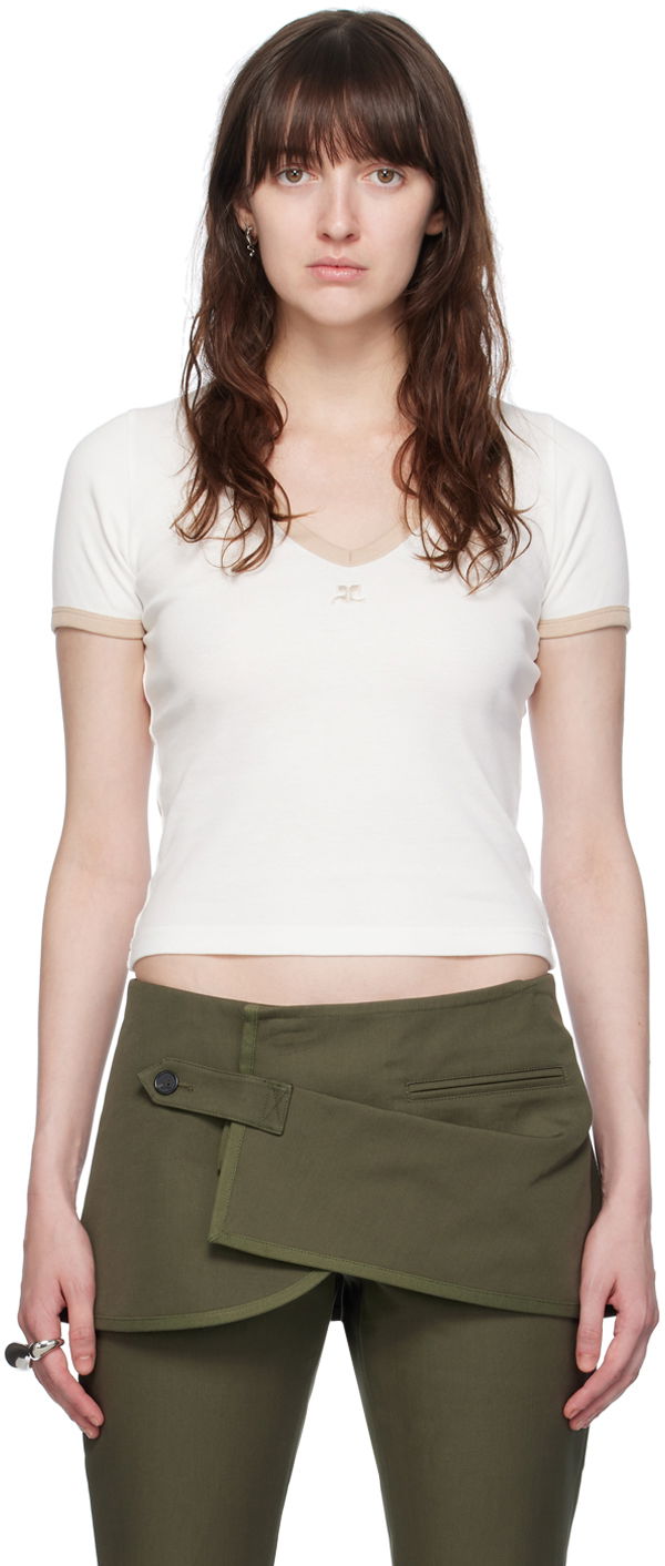 Tričko Courrèges Slim V-Neck T-Shirt Biela | 224JTS137JS0070, 0