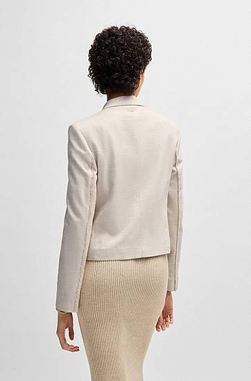 Bunda BOSS BOSS Melange Stretch Regular-Fit Blazer Béžová | 50537449, 1