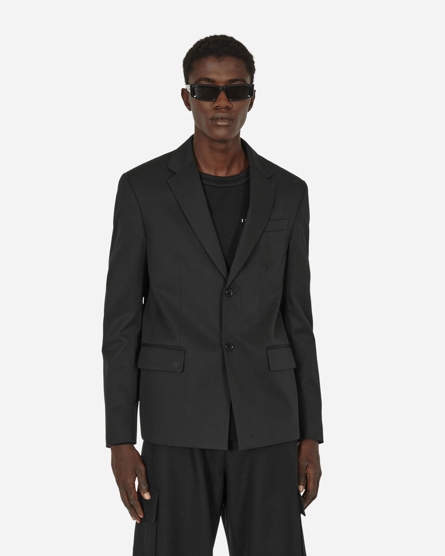 Bunda Off-White Embroidered Wool Strap Blazer Black Čierna | OMEN063F23FAB001 1010, 1