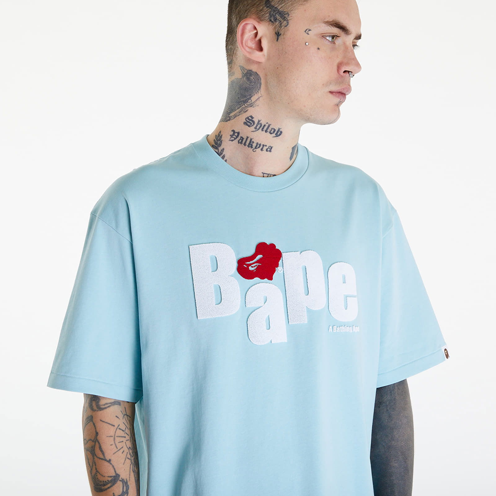 A BATHING APE Heart Ape Head Relaxed Fit Tee Sax