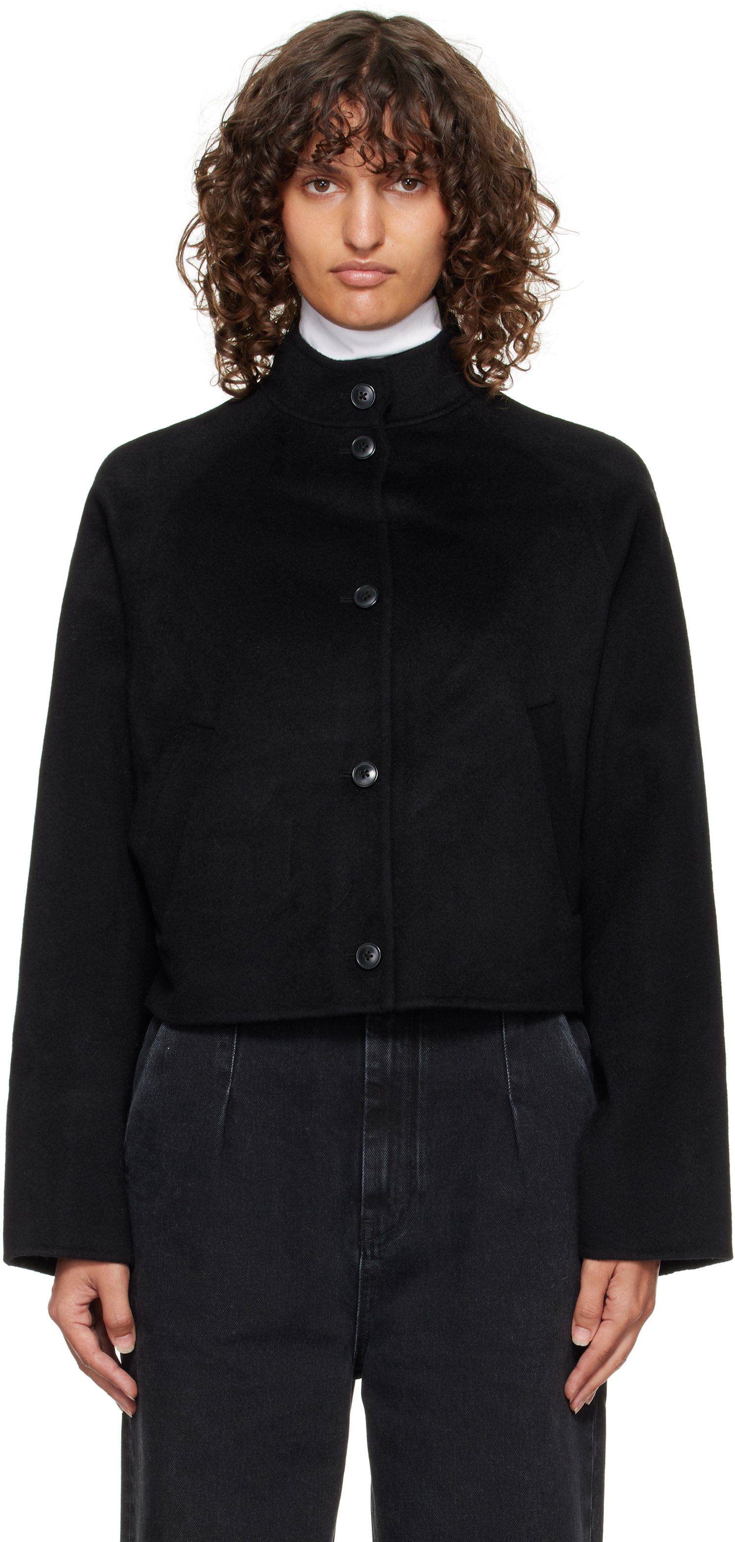 Bunda Loulou de Saison Loulou de Saison Nyma Cropped Wool Jacket Čierna | NYMA, 0