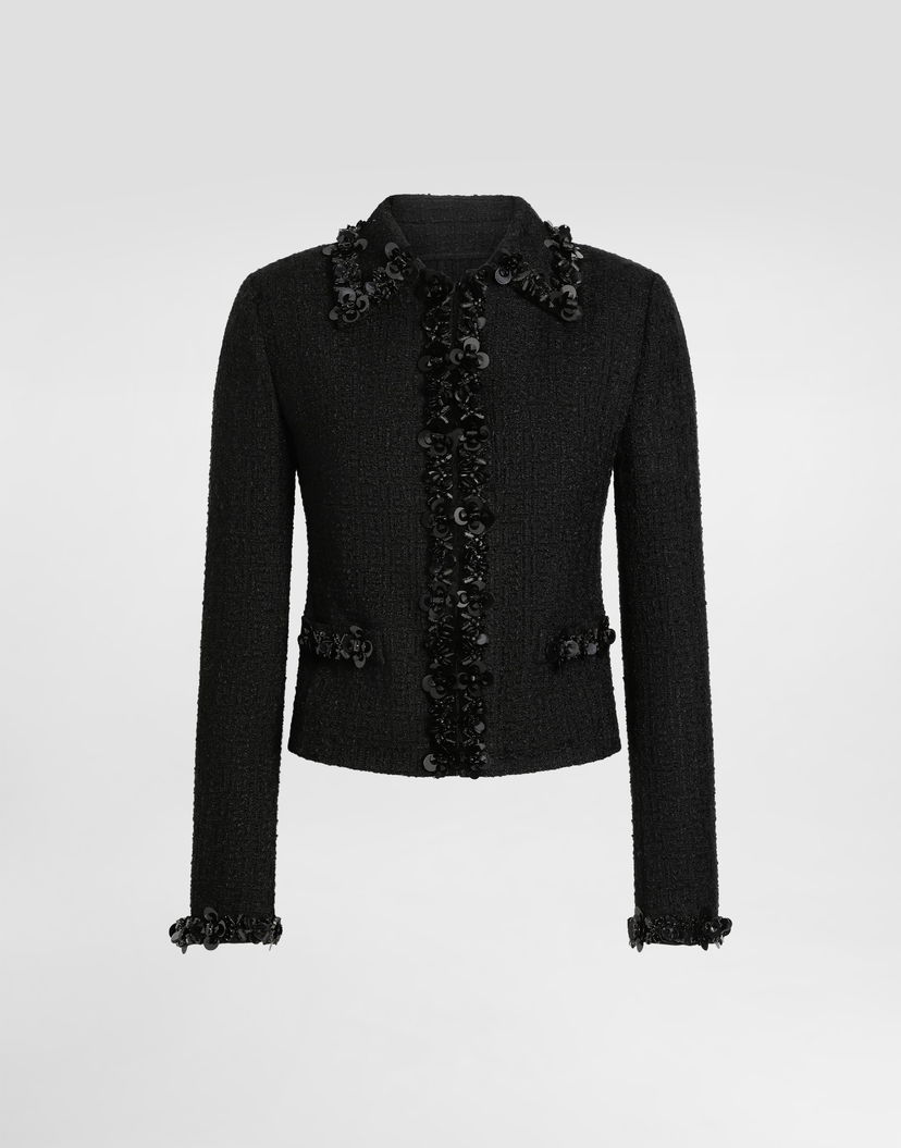 Bunda Dolce & Gabbana Dolce & Gabbana Stretch Mat Embellished Short Jacket Čierna | F27GGZFUCDQN0000