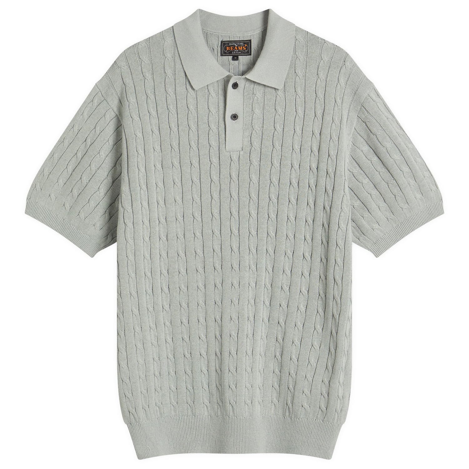 Sveter BEAMS Beams Plus Cable Knit Polo Shirt, Size Large Šedá | 3802-0022-103-71, 1