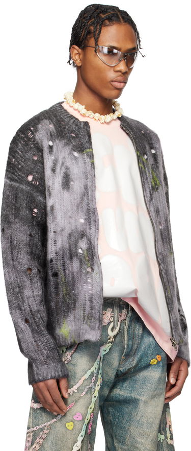 Sveter Acne Studios Acne Studios Printed Knit Cardigan Šedá | B60356-, 1