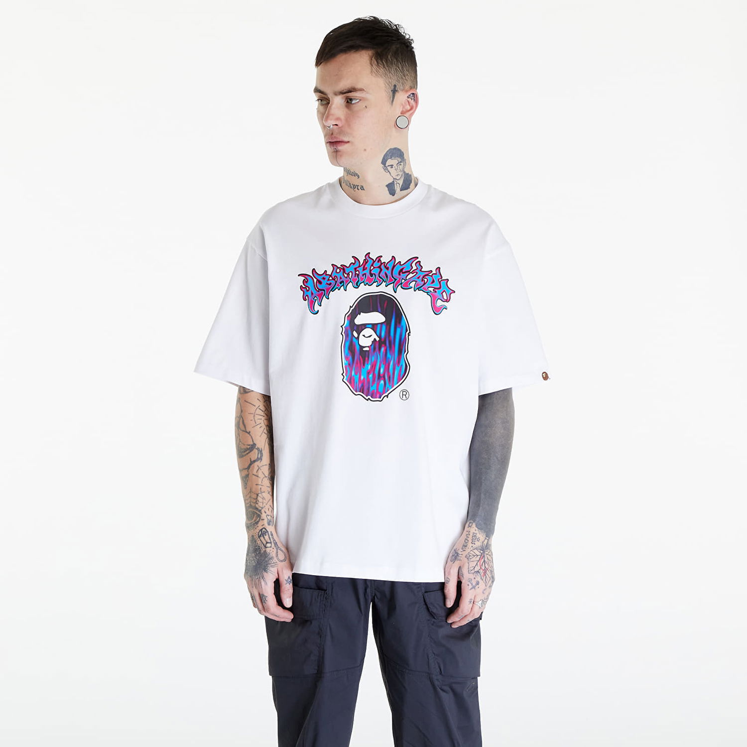 Tričko BAPE A BATHING APE Mad Flame Ape Head Relaxed Fit Tee White Biela | 001TEK301320M WHT, 0