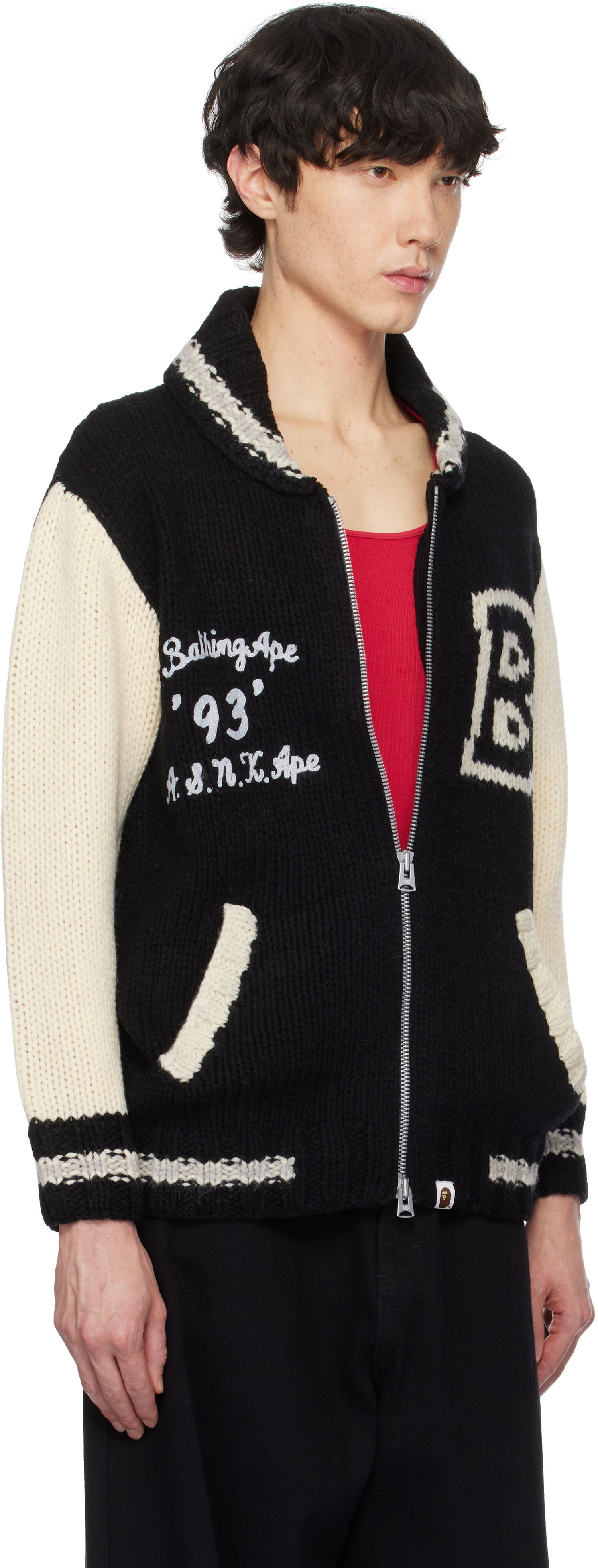 Sveter BAPE A Bathing Ape Cowichan Knit Cardigan Čierna | 001KNK801002M, 1