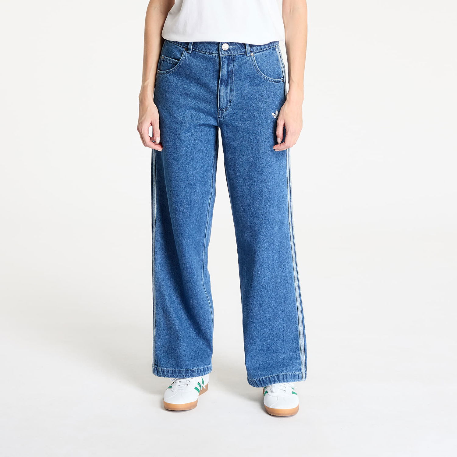 Džínsy adidas Originals Adicolor Denim 3 Stripes Wide-Leg Track Pants Modrá | JD2574, 0