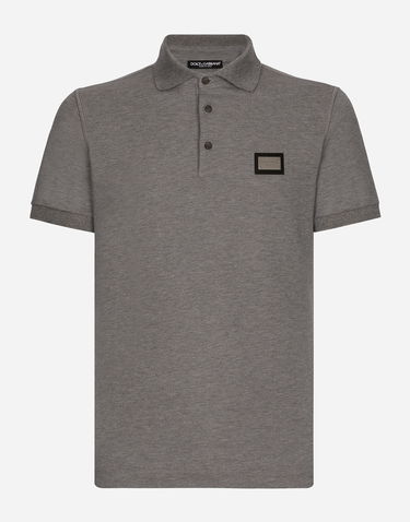 Polo tričko Dolce & Gabbana Cotton Piqué Polo-shirt With Branded Tag Šedá | G8PL4TG7F2HS8291, 0
