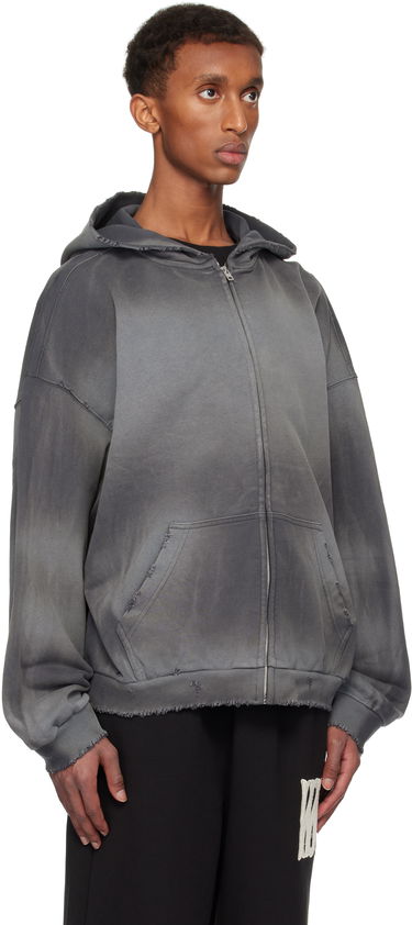 Mikina We11done We11done Distressed Zip-Up Hoodie Šedá | WD-TJ3-24-833-U-CH, 1