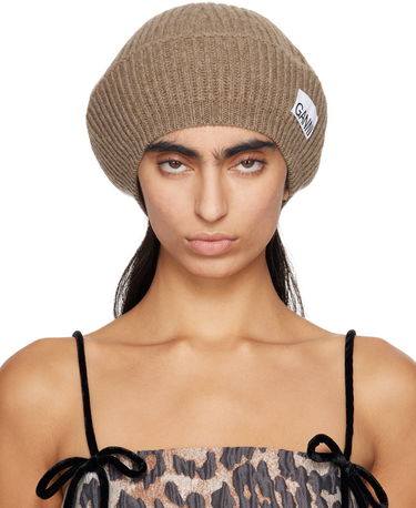 Baretka GANNI GANNI Wool Rib Knit Beret Hnedá | A6236, 0
