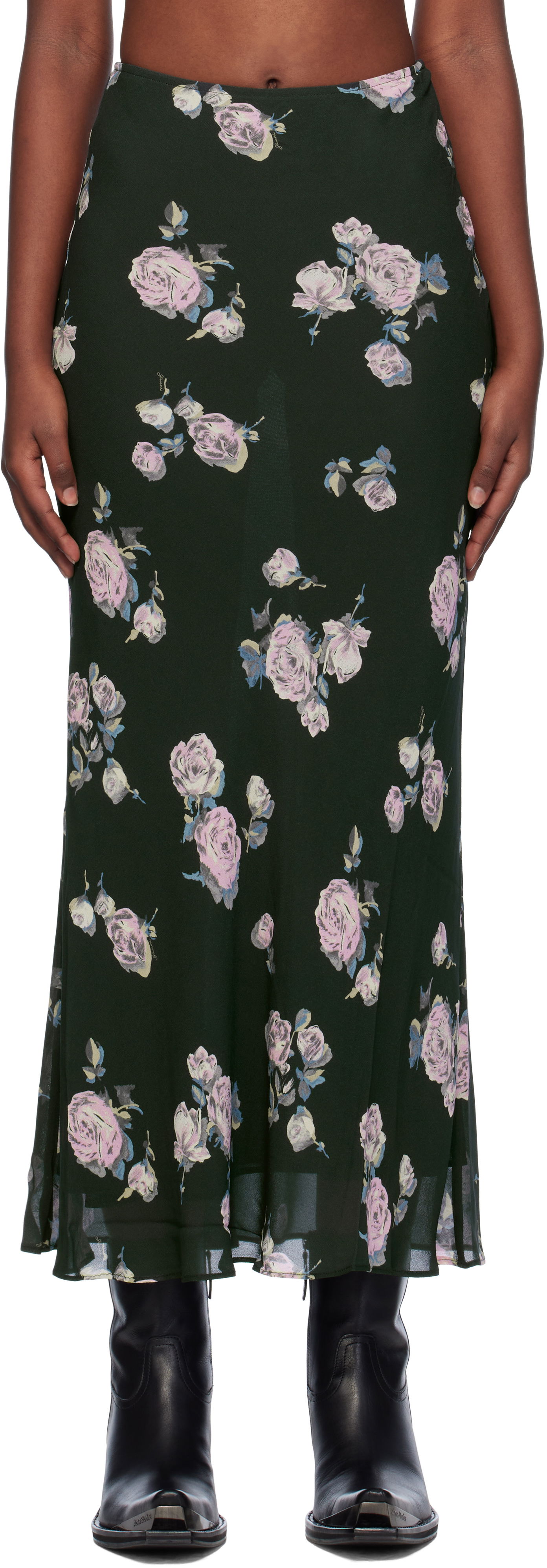 Sukňa GANNI Floral Printed Maxi Skirt Čierna | F9505, 0