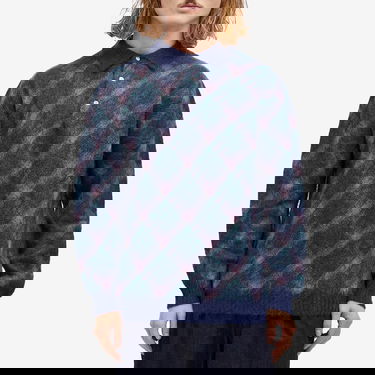 Sveter BEAMS Long Sleeve Jacquard Knit Polo Shirt Modrá | 3812-0028-156-79, 2