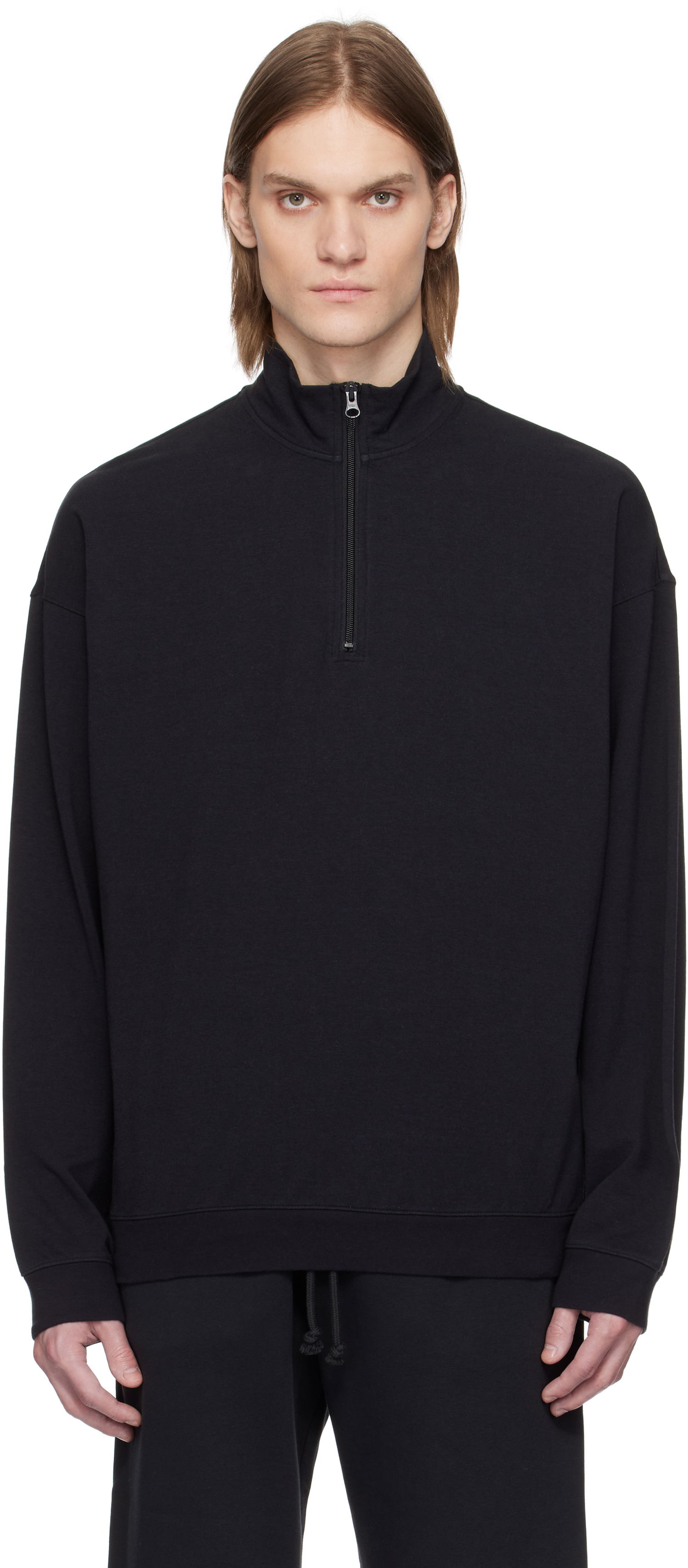 Sveter SKIMS SKIMS Jersey Relaxed Quarter Zip Sweatshirt Čierna | PL-ZUP-6901M-OBSIDIAN, 0
