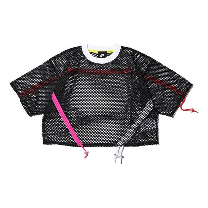 Crop Top Nike Sportswear Mesh Drawstring Short Sleeve Čierna | AR3034-010, 0