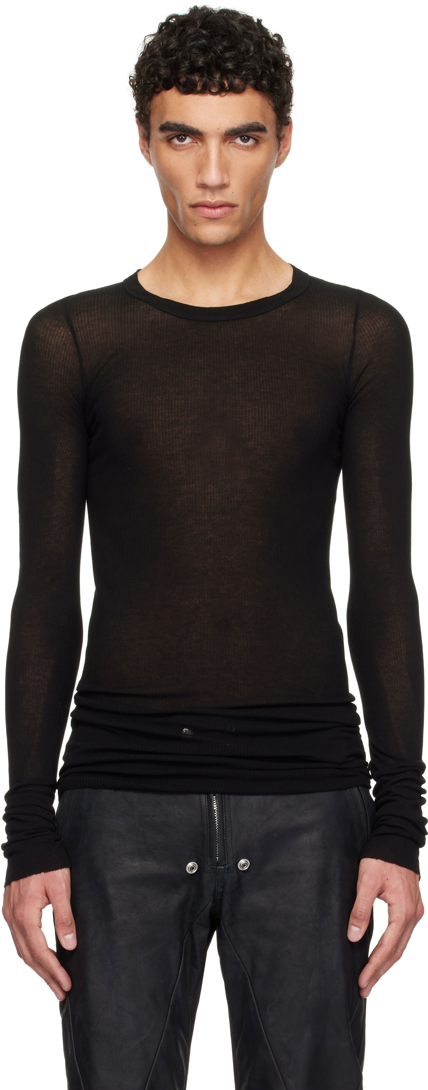 Tričko Rick Owens Rick Owens Hollywood Rib Long Sleeve T-Shirt Čierna | RU01E5250 RC, 0