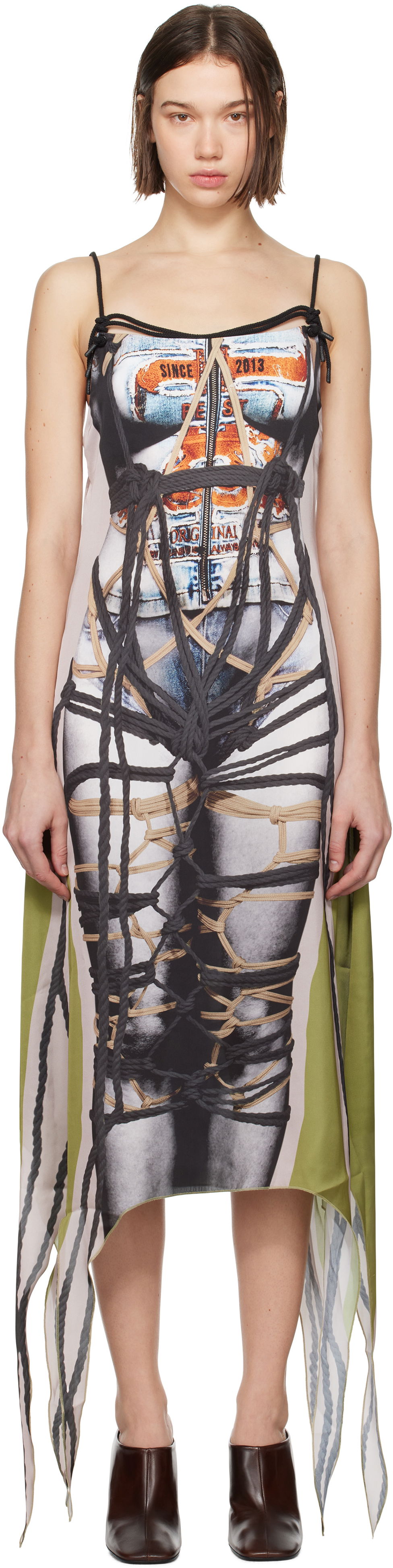 Šaty Y/PROJECT Print Midi Dress With Asymmetric Hem Zelené | 102DR015, 0