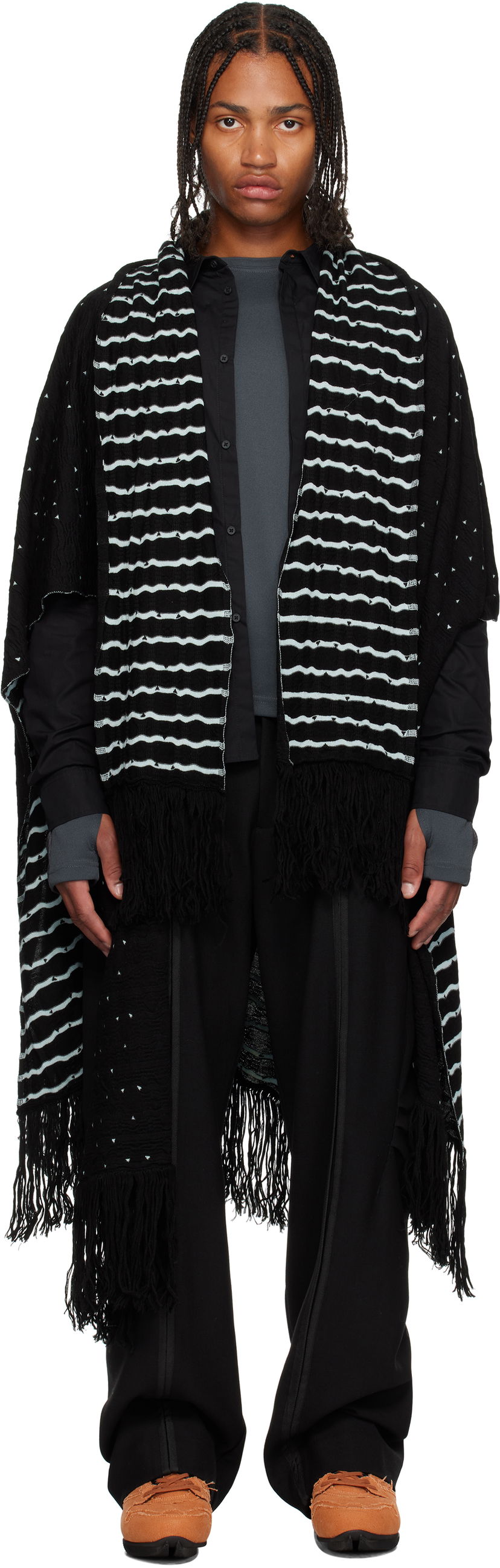 Šál KIKO KOSTADINOV Kiko Kostadinov Striped Fringed Scarf Čierna | KKAW25KN07-107