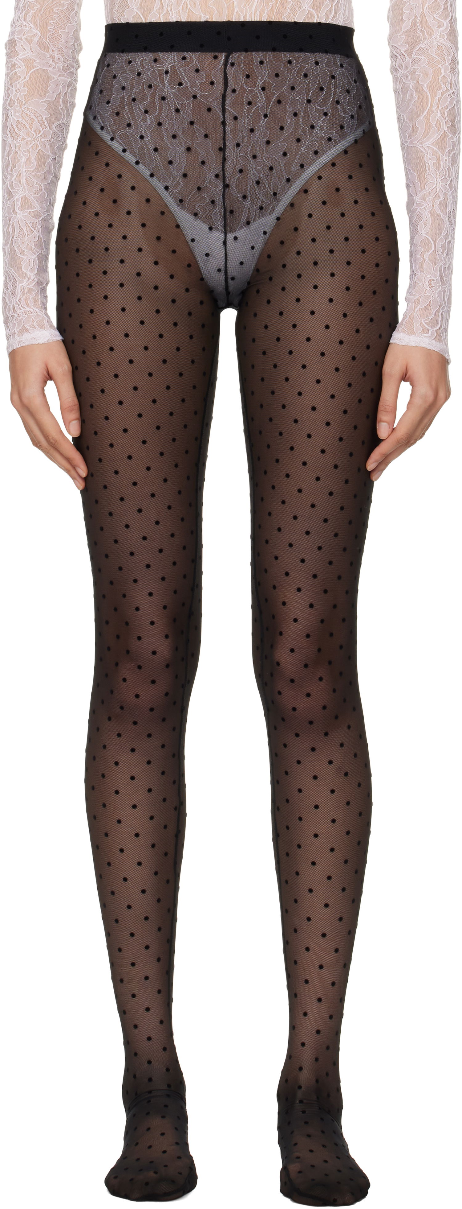 Ponožky WARDROBE.NYC Sheer Polka Dot Tights Čierna | W2222F24PD, 0