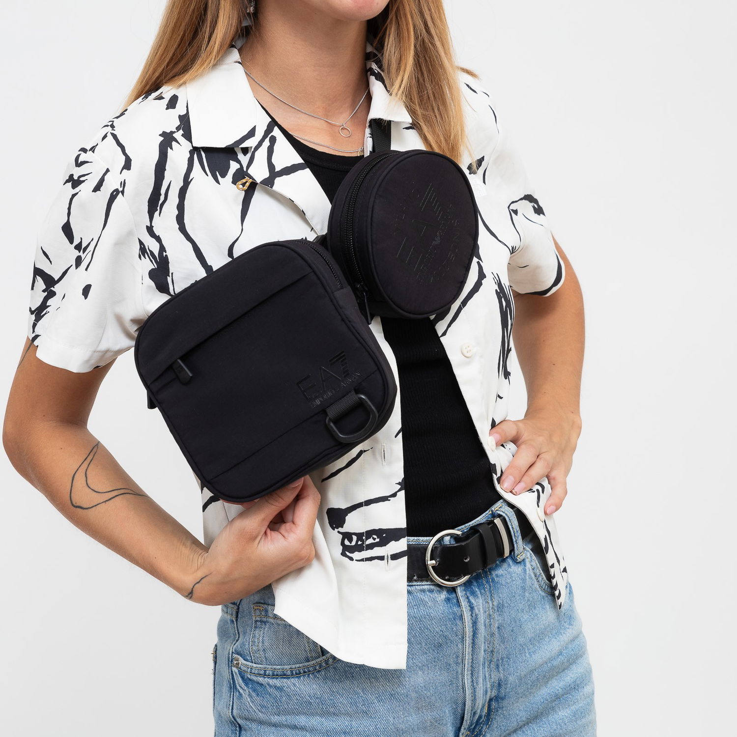 Ľadvinka Emporio Armani Double Pocket Black Belt Bag Čierna | 7W000013-AF11936-UC001, 0