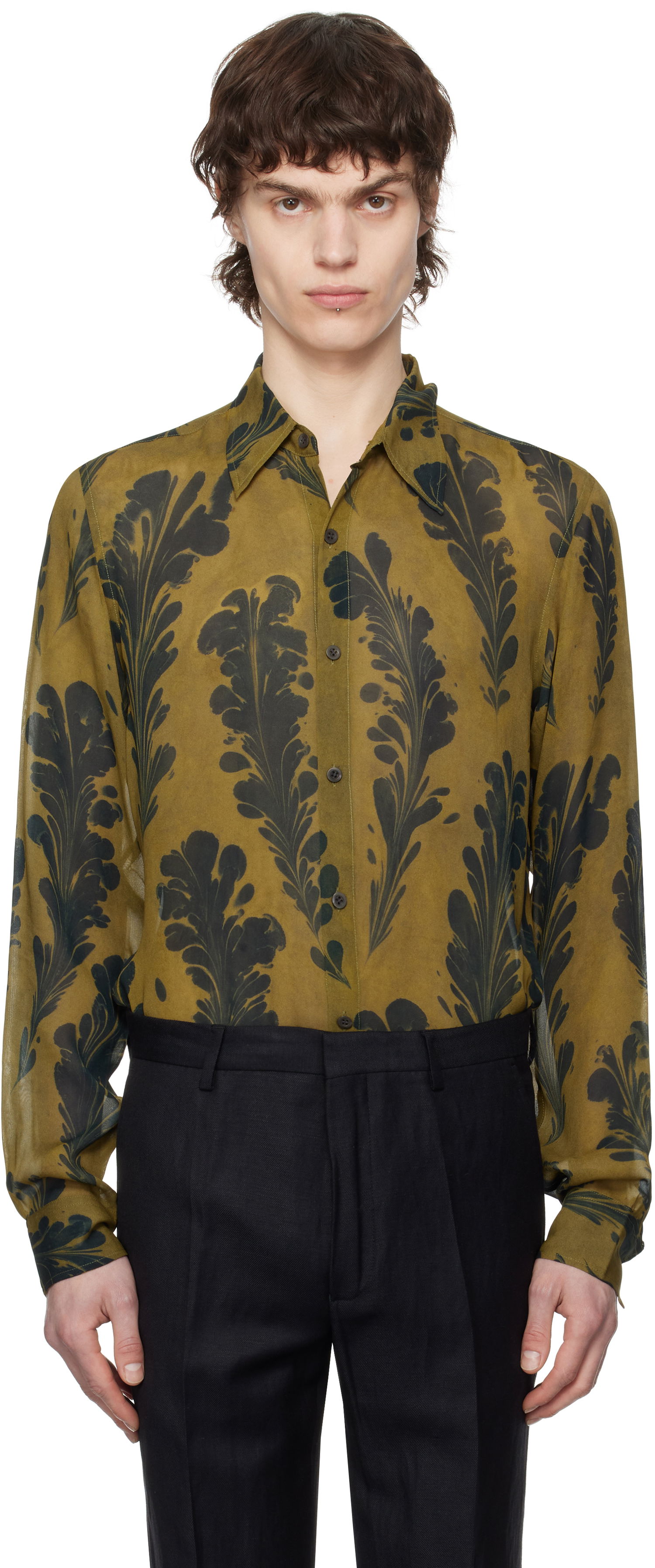 Košeľa Dries Van Noten Dries Van Noten Tight Fit Floral Print Shirt Zelené | 251-020735-1004, 0