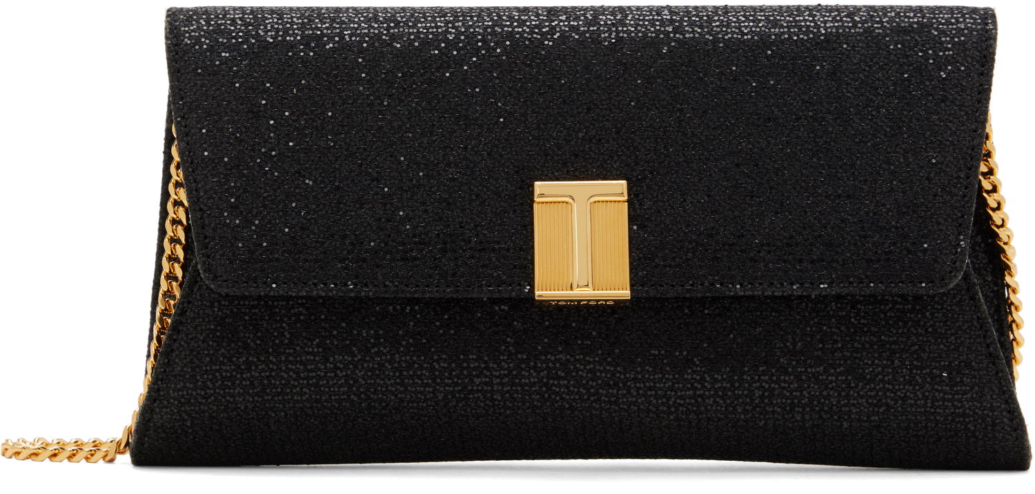 Taška cez rameno Tom Ford Glitter Textured Fabric Bag With Chain Strap Čierna | L1736-TSY053X, 0
