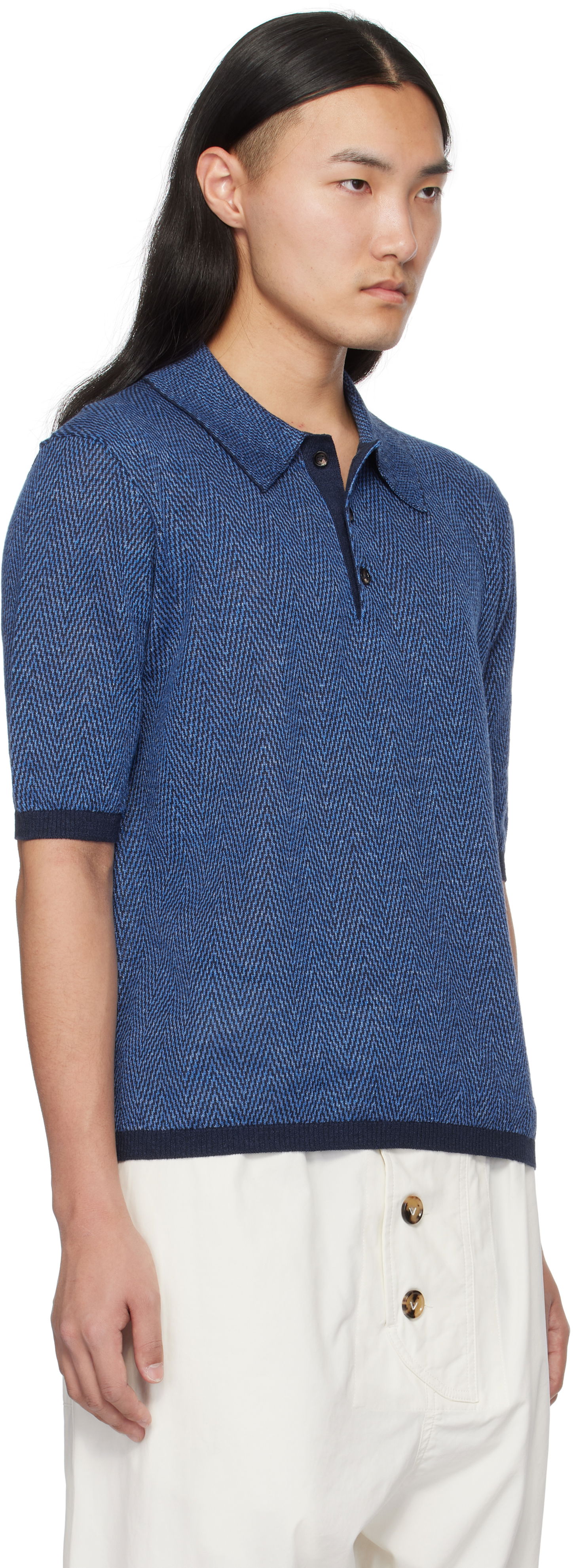 Polo tričko Bottega Veneta Bottega Veneta Chevron Knit Linen Polo Modrá | 809716V4VW04443, 1