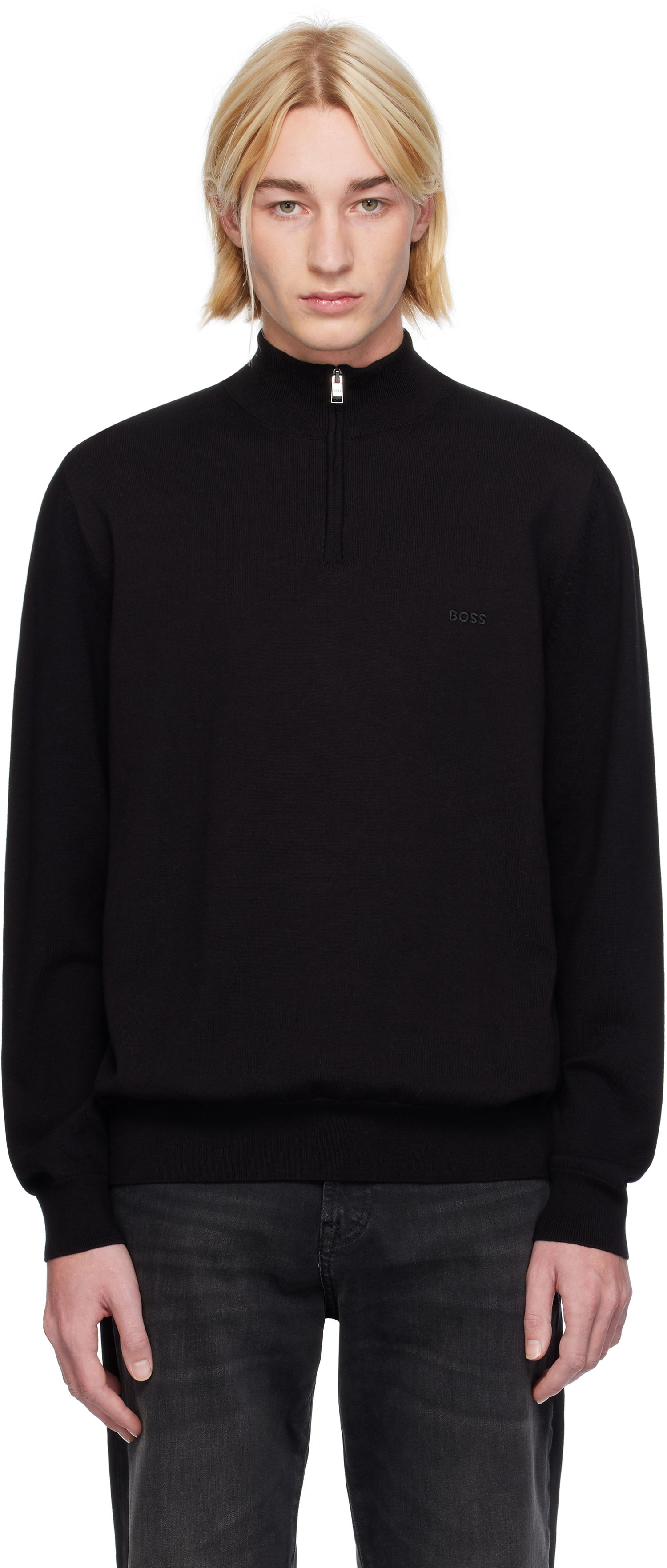 Sveter BOSS Zipped Neck Sweater Čierna | 50516914, 0